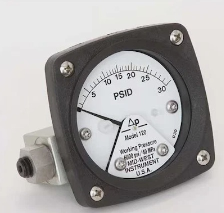 Indicador de presion diferencial con cuerpo de aluminio y partes internas de acero inoxidable 0..30 psig presion maxima 6000 psi para empotrar